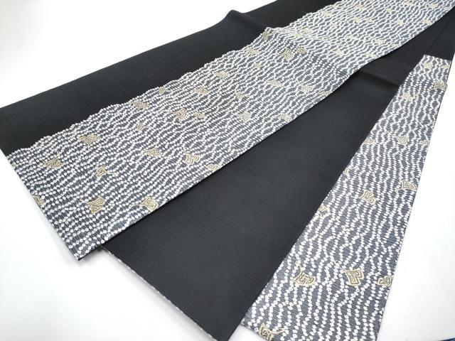平和屋着物*夏物 六通柄袋帯 唐織 銀杏 黒地 金糸 正絹 逸品 CABG3561tx