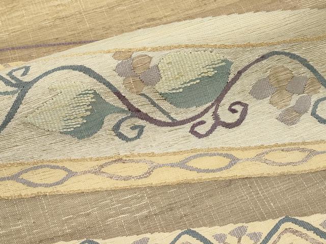 平和屋着物▽太鼓柄袋帯 スリーシーズン 春夏秋 すくい織 葡萄唐草文 金糸 正絹 逸品 CABG3569tx