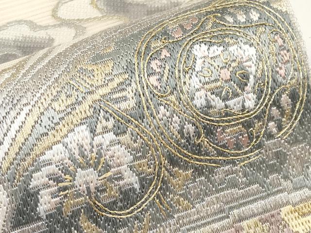 平和屋着物*夏物 太鼓柄袋帯 絽綴れ 絽刺し 区限刺繍 立波更紗花文 金銀糸 正絹 逸品 CABG3580tx