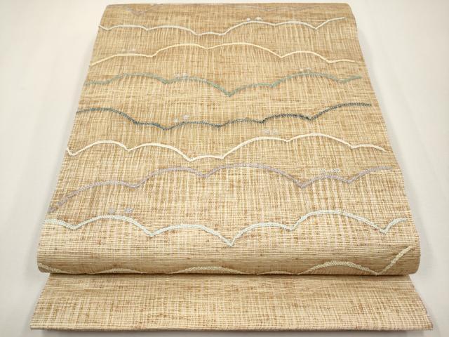 平和屋着物*夏物 両面 太鼓柄袋帯 櫛織 枝葉文 銀糸 正絹 逸品 未使用 CABG3587tx