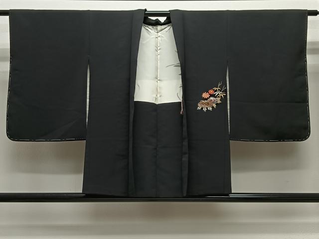 平和屋着物#羽織 総刺繍 扇面花文 黒地 金銀糸 正絹 逸品 未使用 CABG3603ua