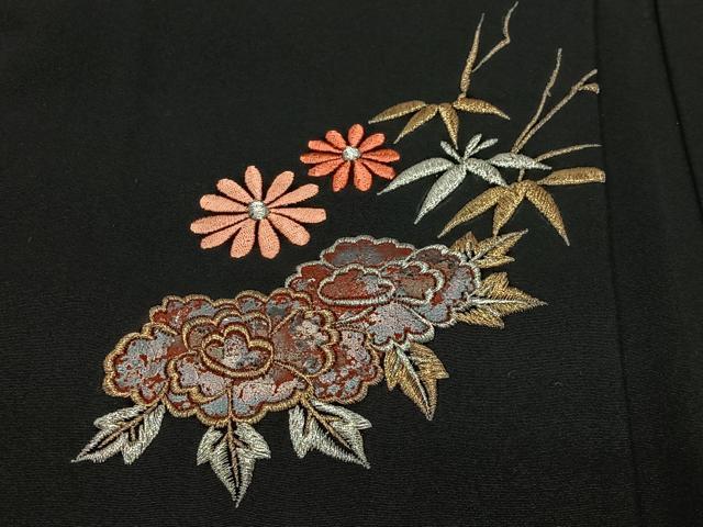 平和屋着物#羽織 総刺繍 扇面花文 黒地 金銀糸 正絹 逸品 未使用 CABG3603ua