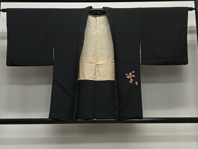平和屋着物#羽織 総刺繍 枝花文 黒地 金銀糸 正絹 逸品 CABG3605ua