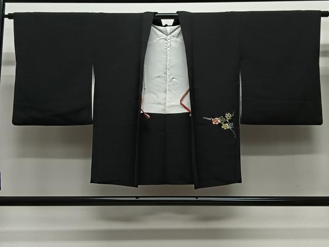 平和屋着物#羽織 総刺繍 枝梅文 黒地 金糸 正絹 逸品 CABG3607ua