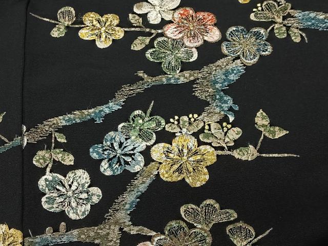 平和屋着物#羽織 総刺繍 枝梅文 黒地 金糸 正絹 逸品 CABG3607ua