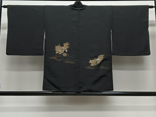 平和屋着物#羽織 寿光織 唐獅子 黒地 金糸 正絹 逸品 CABG3609ua