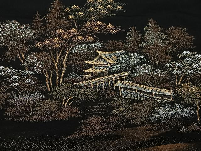 平和屋着物#羽織 寿光織 風景文 黒地 金銀糸 正絹 逸品 未使用 CABG3610ua