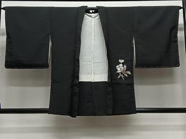 平和屋着物#羽織 草花文 黒地 金彩 正絹 逸品 未使用 CABG3612ua