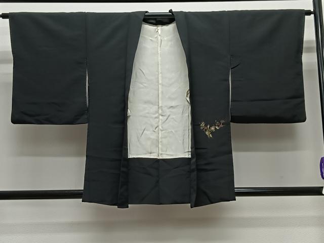 平和屋着物#羽織 寿光織 枝梅文 黒地 金糸 正絹 逸品 CABG3615ua