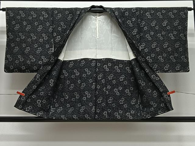 平和屋着物#羽織 寿光織 草花文 黒地 銀糸 正絹 逸品 未使用 CABG3626ua