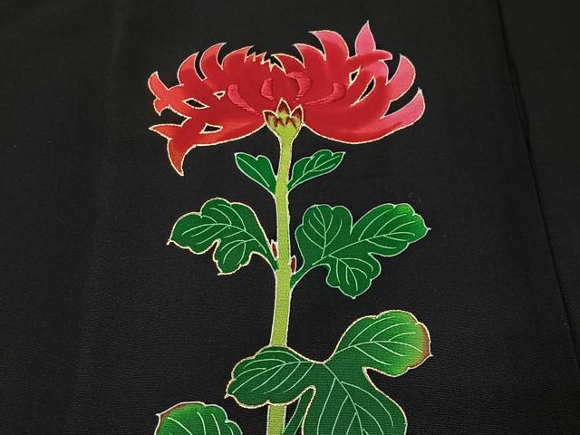 平和屋着物#道行コート 刺繍 乱菊 黒地 ロング丈 正絹 逸品 未使用 CABG3642ua