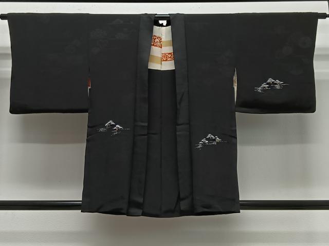 平和屋着物#羽織 寿光織 枝松文 黒地 金銀糸 正絹 逸品 CABG3655ua