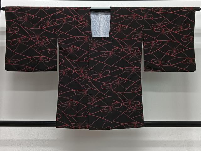 平和屋着物∞道行コート 舞花文 黒地 正絹 逸品 CABG3658ua