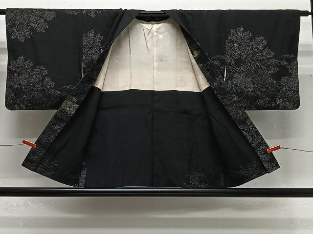 平和屋着物#羽織 寿光織 枝葉文 黒地 銀糸 正絹 逸品 CABG3662ua