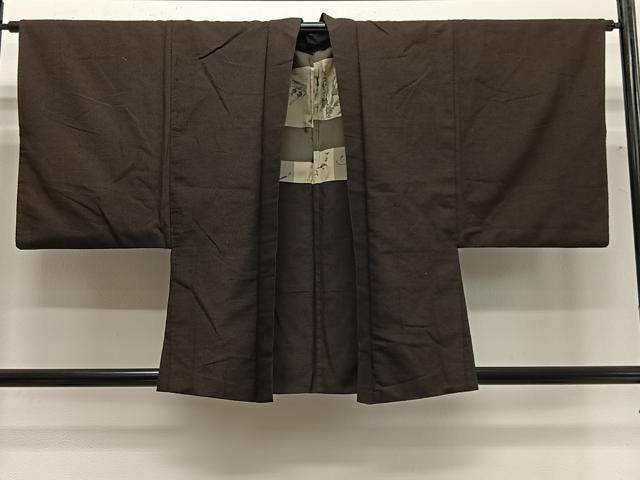 平和屋着物∞男性 羽織 紬地 憲法黒茶色 正絹 逸品 CABG3666ua