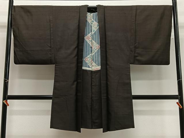 平和屋着物#男性 長羽織 紬地 赤墨色 正絹 逸品 CABG3671ua