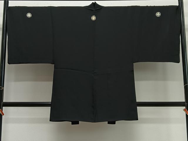 平和屋着物∞男性 長羽織 黒紋付 羽裏:鷹 正絹 逸品 CABG3676ua