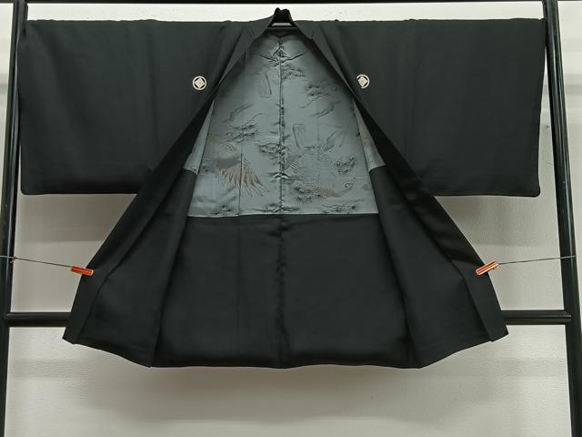 平和屋着物∞男性 長羽織 黒紋付 羽裏:鷹 正絹 逸品 CABG3676ua