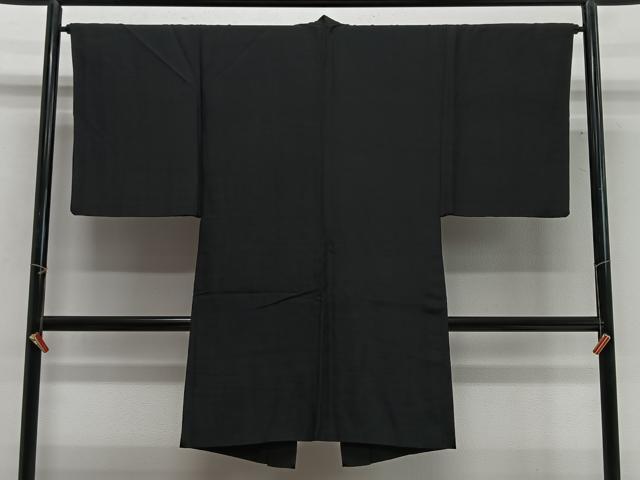 平和屋着物∞男性 長羽織 紬地 暗黒色 正絹 逸品 CABG3681ua