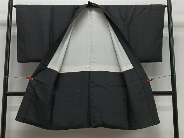 平和屋着物∞男性 長羽織 紬地 暗黒色 正絹 逸品 CABG3681ua