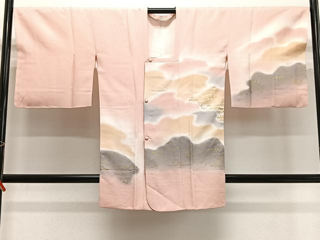 平和屋着物∞道行コート 花鳥文 暈し染め 金彩 ロング丈 正絹 逸品 未使用 CABG3694ua
