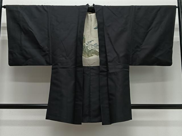 平和屋着物∞男性 羽織 お召地 暗黒色 正絹 逸品 CABG3695ua