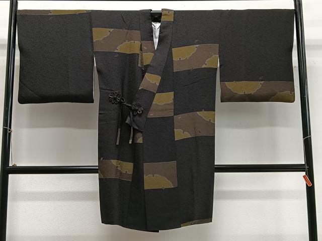 平和屋着物∞道中着 色紙雪wアモン 黒地 ロング丈 正絹 逸品 CABG3699ua