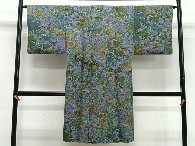 平和屋着物∞道中着 草花文 金彩 ロング丈 正絹 逸品 CABG3706ua
