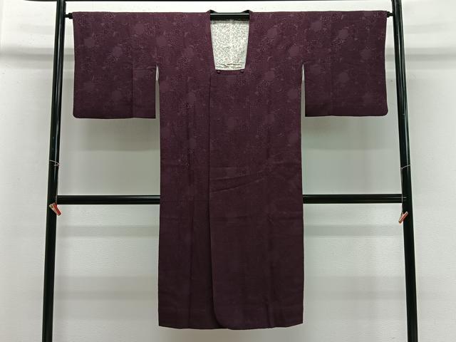 平和屋着物∞道行コート 吉祥雪輪地紋 紫紺色 ロング丈 正絹 逸品 CABG3708ua