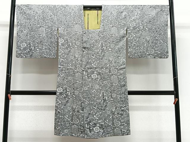 平和屋着物∞道行コート お召地 天目織 草花文 正絹 逸品 CABG3709ua