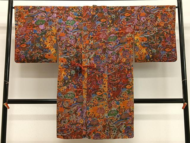 平和屋着物∞道中着 型染め 草花文 鬼しぼ縮緬 正絹 逸品 CABG3713ua