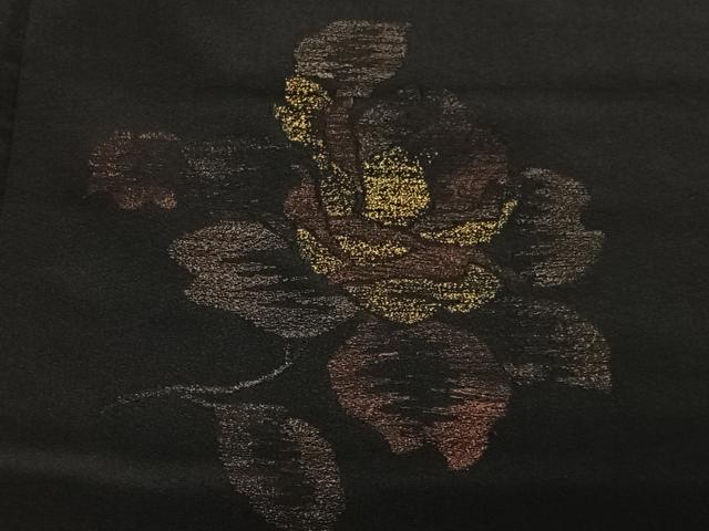平和屋着物#羽織 寿光織 草花文 黒地 金糸 正絹 逸品 CABG3725ua
