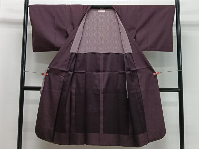 平和屋着物#道行コート 雨コート 単衣 地紙重ね文 似せ紫色 ロング丈 三越扱い 正絹 逸品 CABG3728ua