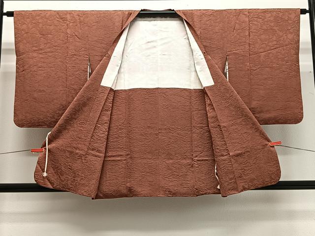 平和屋着物#道行コート 草花地紋 肉桂色 正絹 逸品 CABG3735ua