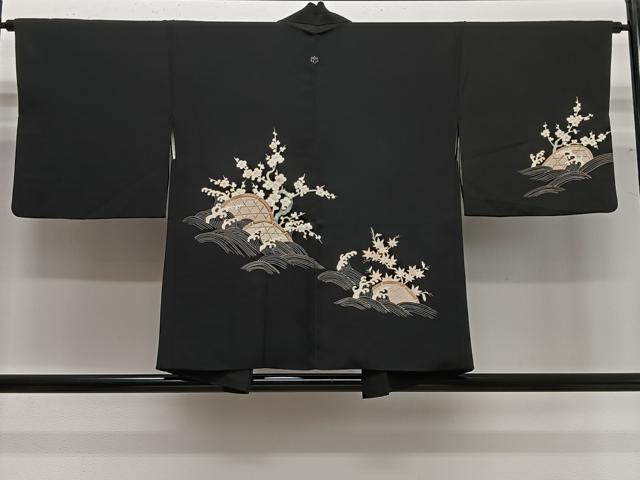 平和屋着物#羽織 籬梅文 黒地 金彩 正絹 逸品 CABG3737ua
