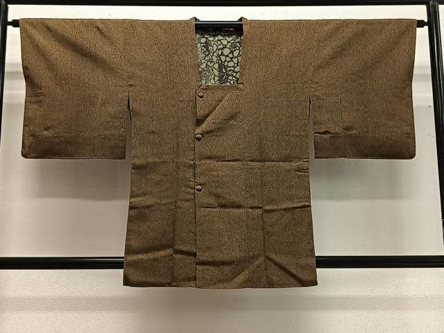 平和屋着物#道行コート 紬地 黄枯茶色 正絹 逸品 CABG3741ua