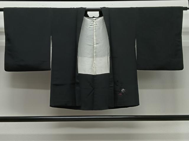 平和屋着物#羽織 総刺繍 流水花文 黒地 正絹 逸品 CABG3742ua