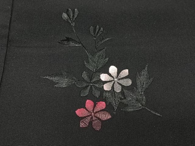 平和屋着物#羽織 総刺繍 流水花文 黒地 正絹 逸品 CABG3742ua