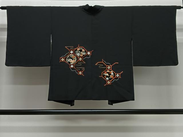 平和屋着物#中国三大刺繍 相良刺繍 総刺繍 羽織 蜀江花文 黒地 正絹 逸品 未使用 CABG3743ua