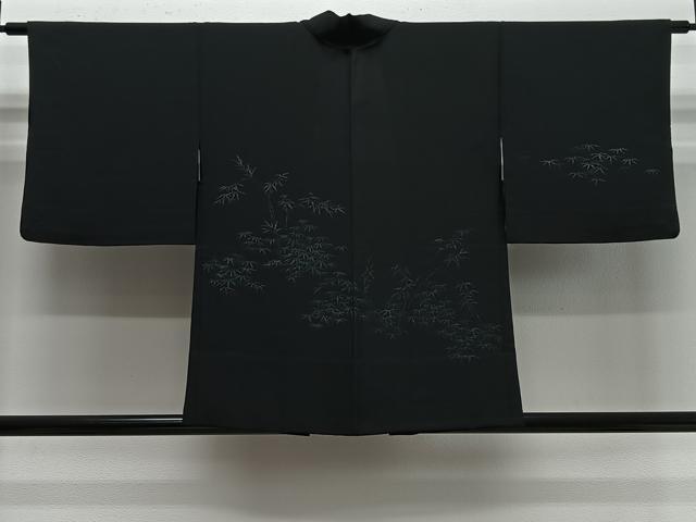 平和屋着物#羽織 単衣 寿光織 笹竹文 黒地 正絹 逸品 CABG3744ua