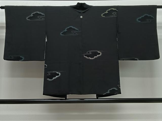 平和屋着物#羽織 地紋起こし 雲取り文 黒地 正絹 逸品 CABG3745ua