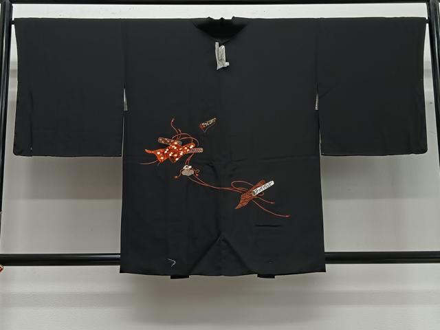 平和屋着物#中国三大刺繍 相良刺繍 総刺繍 羽織 絵巻吉祥文 黒地 正絹 逸品 未使用 CABG3746ua