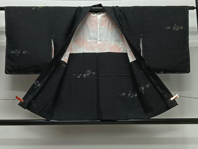 平和屋着物#羽織 寿光織 舞花文 黒地 銀糸 正絹 逸品 未使用 CABG3754ua