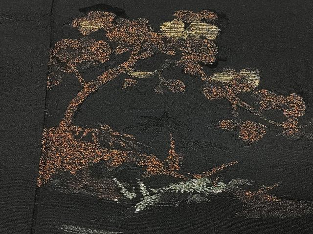 平和屋着物#羽織 寿光織 枝花文 黒地 金糸 正絹 逸品 CABG3756ua