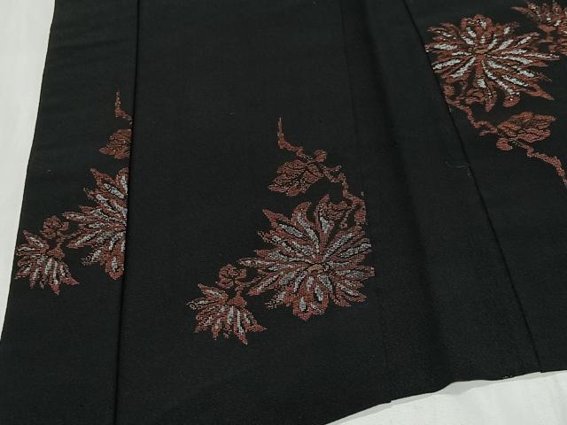 平和屋着物#羽織 寿光織 枝菊文 黒地 銀糸 正絹 逸品 CABG3758ua