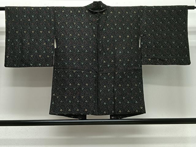 平和屋着物#羽織 寿光織 草花文 黒地 金銀糸 正絹 逸品 CABG3762ua