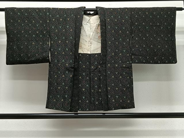平和屋着物#羽織 寿光織 草花文 黒地 金銀糸 正絹 逸品 CABG3762ua