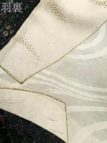 平和屋着物#羽織 寿光織 草花文 黒地 金銀糸 正絹 逸品 CABG3762ua