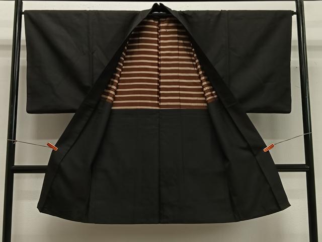 平和屋着物#男性 長羽織 紬地 蝋色 正絹 逸品 CABG3770ua
