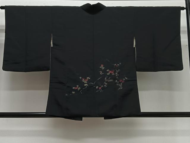 平和屋着物#羽織 寿光織 枝花文 黒地 金糸 正絹 逸品 CABG3776ua